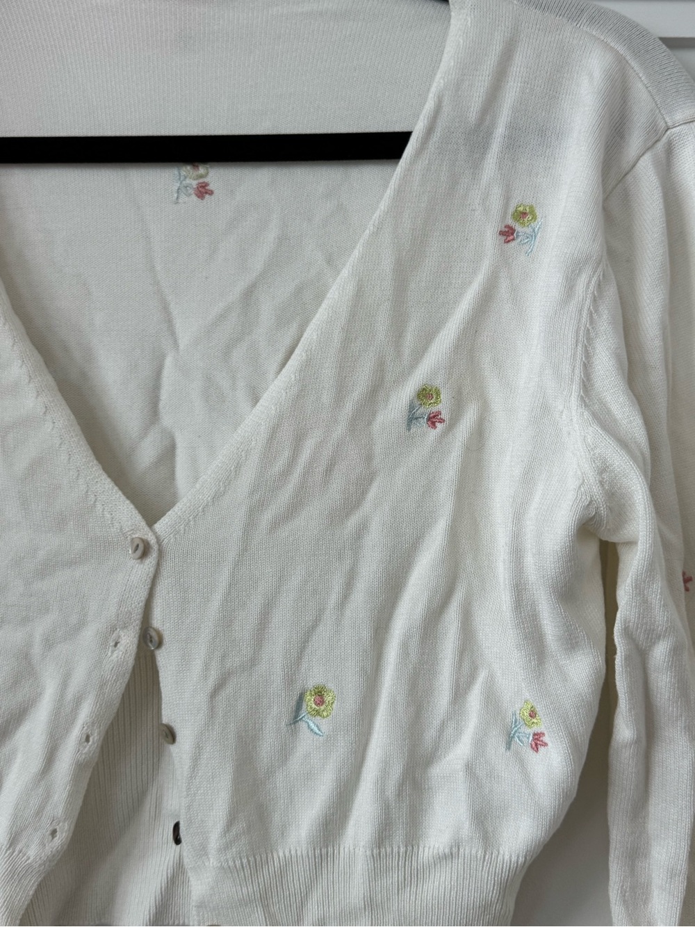 RAGA White, Preppy Floral Embroidered Button Cardigan
